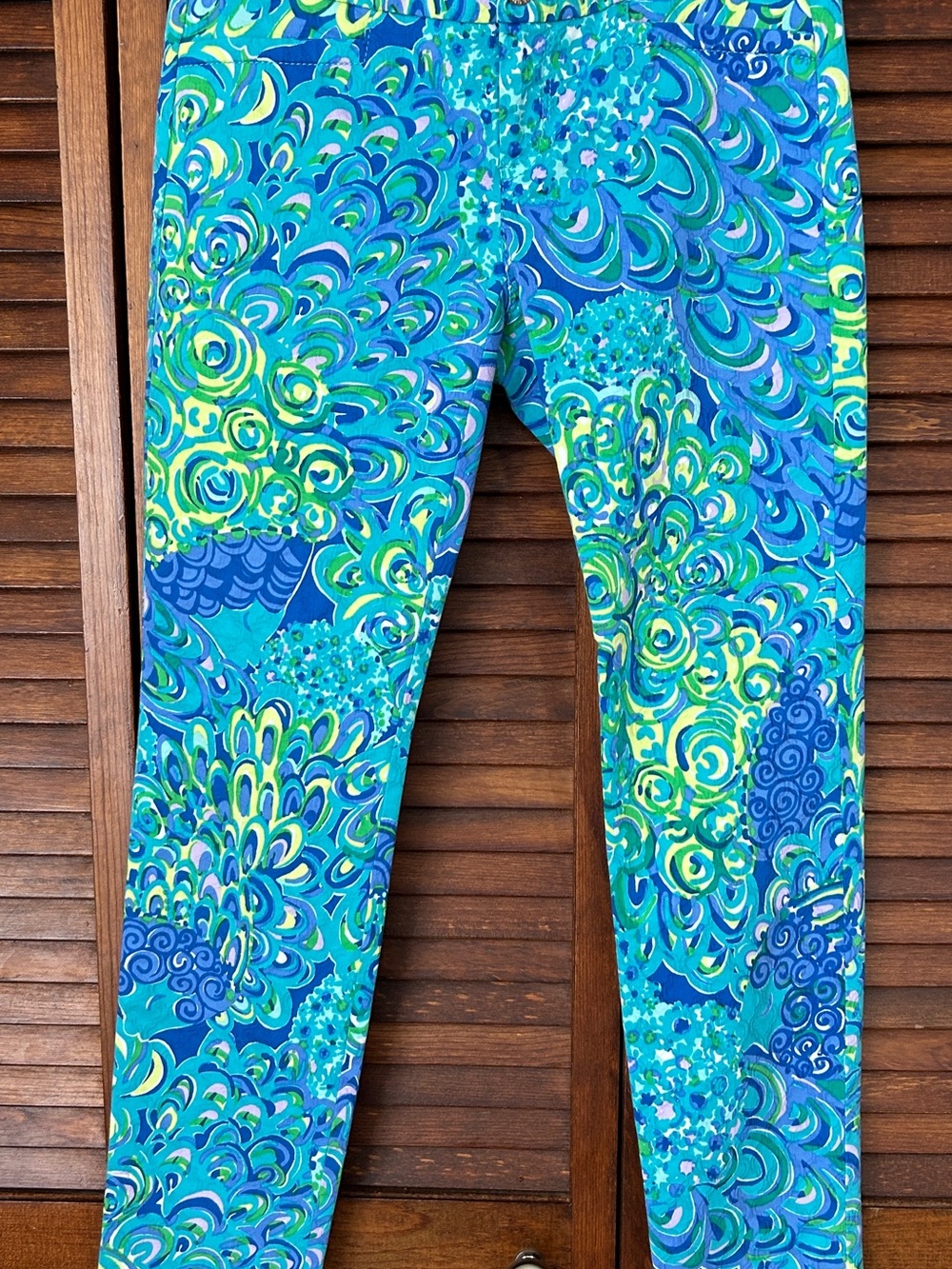 Lilly Pulitzer Kelly Blue & Green Swirl Print Skinny Ankle Pants Size 0
